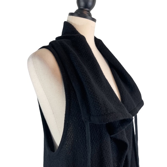 bryn Walker Duster Sweater Vest Black Cowl Neck Drawstring Open Front, Size S - Picture 6 of 11
